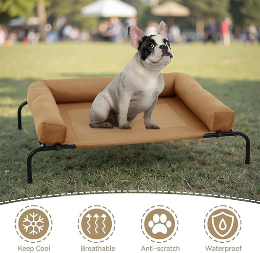 Athena Collection Outdoor Elevated Dog Bed with Removable Bolsters, 42 Inches Raised Dog Cot Washable with Metal Frame Non-Slip Feet for Medium Size Dog, Brown