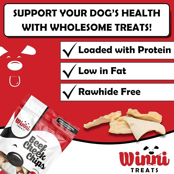 Beef Cheek Chips for Dogs - Single Ingredient, Premium Dog Chews - Long-Lasting, Not Rawhide, Dental Health - 5 Pieces