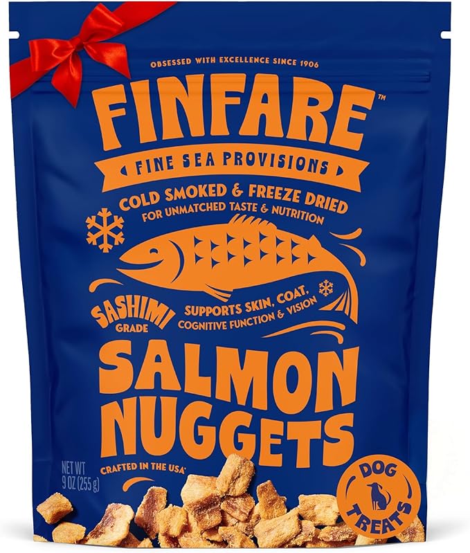 Finfare Freeze Dried Dog Treats, Salmon Nuggets, Protein & Omega-3s, Grain Free Salmon Dog Training Treats, Crafted in USA, 9oz