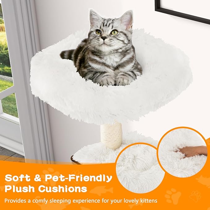 Tangkula Tall Cat Tree, 71-Inch Cat Tower with Multi-Layer Platform, Modern Wood Cat Tree with Sisal Scratching Posts, Self Groomer, Cat Condo, Washable Cushions for Large Cats 20 lbs Heavy Duty