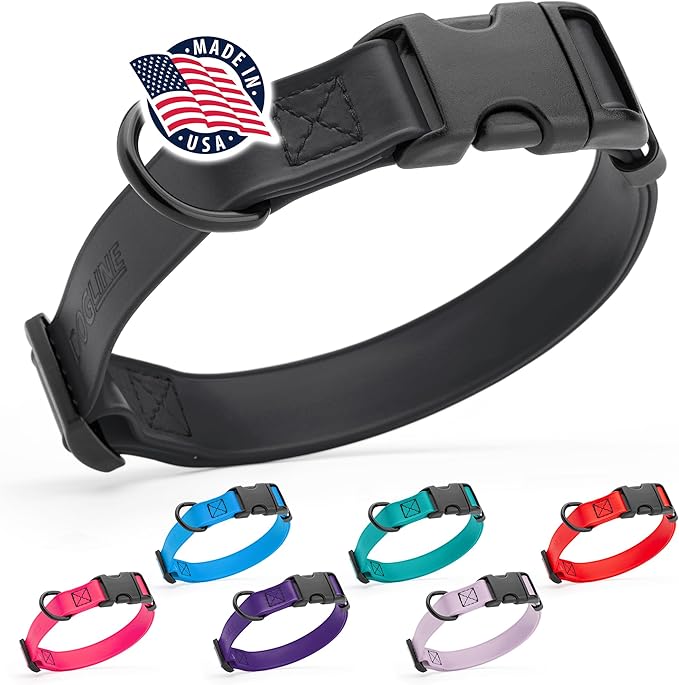 Dogline Durable Biothane Waterproof Collar for Dogs - Odor-Resistant Coated Webbing, Quick-Release Design, Comfortable Adjustable Fit, 1" W by 15-25" L, Black
