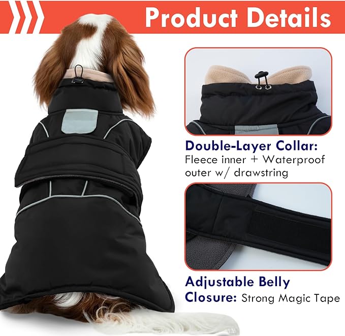 Black Dog Coat Warm Pets Clothes for Cold Weather Soft Pet Sweater with Leash Hole Thick Pet Winter Puffer Coat Windproof Dogs Jacket with Fleece Lined Waterproof Coats for Large Dogs