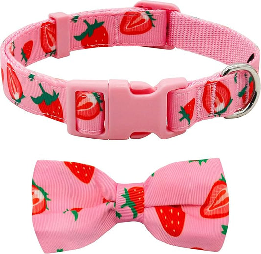 azuza Dog Collar Bow tie, Lovely Pink Dog Collars with Bowtie for Small Dogs