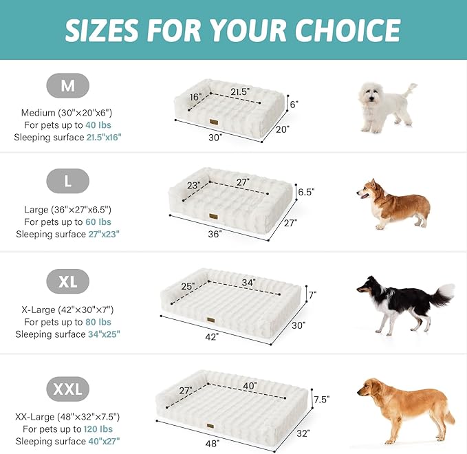 Faux Fur Orthopedic Dog Bed, Dog Bed for Large Size, Supportive Foam Pet Sofa with Waterproof Lining Cover, Washable U-Shaped Pet Couch with Anti-Slip Bottom, Beige L 36x27x6.5 inch
