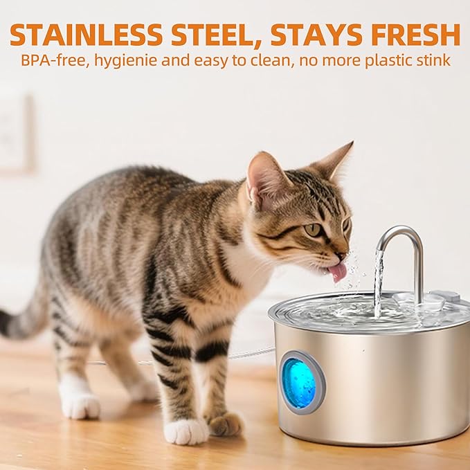 UPAWPIA 3.2L Cat Water Fountain Stainless Steel with 13 Filters Automatic Pet Water Fountain for Cats/Dogs Indoor Ultra Quiet Metal Cat Fountains for Drinking Kitty Watering Supplies for Animals