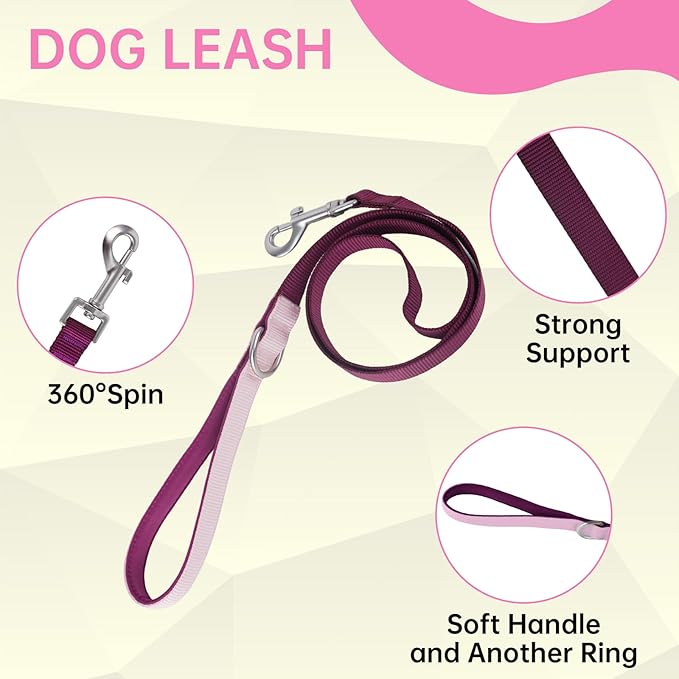No Pull Dog Harness Leash and Collar Set, Adjustable Dogs Vest with Reflective Strip Soft Handle for Small Medium Large Sized Dog Pink