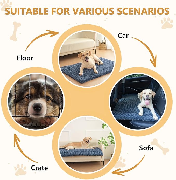 Dog Bed Mat Washable Reversible Dog Crate Pad Soft Fluffy Pet Kennel Beds with Anti-Slip Bottom Dog Cat Sleeping Mattress for Medium Large Dogs, 35x22x1.5 Inch, Gray