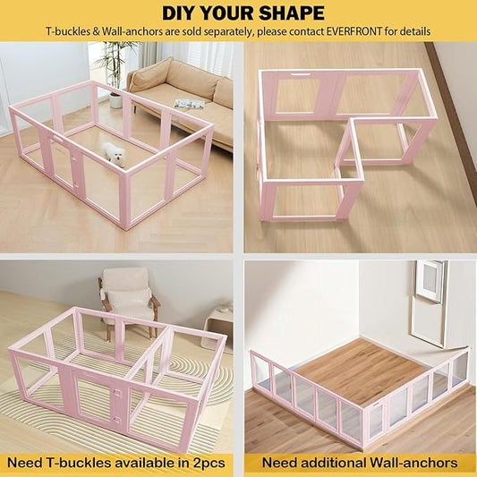 30.3“H 2PCS Extension Kit - Door+Panel, T-Buckles for Compartment, Expandable Clear Dog Play Pen Acrylic Dog Playpen Indoor,for Puppy Cat Bunny Small & Medium Dogs (Pink-30.3" H, 2PCS)