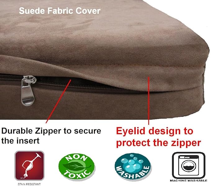 Dogbed4less Extra Large Orthopedic Dog Bed with Human Grade Gel Infused Memory Foam and Waterproof Liner, Durable Microsuede Brown Cover, 47X29X4 Inch Fit 48X30 XL Crate
