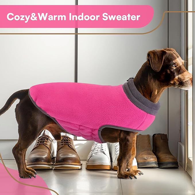 Queenmore Dog Sweater, Soft Fleece Vest Dog Jacket with Elastic Stretchable, Warm Turtleneck Pullover Design for Boy Girl Pet, Dachshund,Doggie, Cat, Kitten Chihuahua Bulldog Pug Beagles (Pink, 2XL)