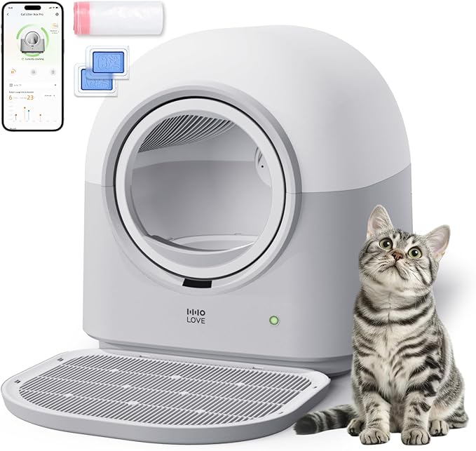 HHOLOVE L2 Self Cleaning Cat Litter Box Safe Anti-Pinch,with Deodorizer and Liner,Automatic Hands-Free Smart Robot Self Cleaning Litter Box - Large 60L Capacity, for Multiple Cats