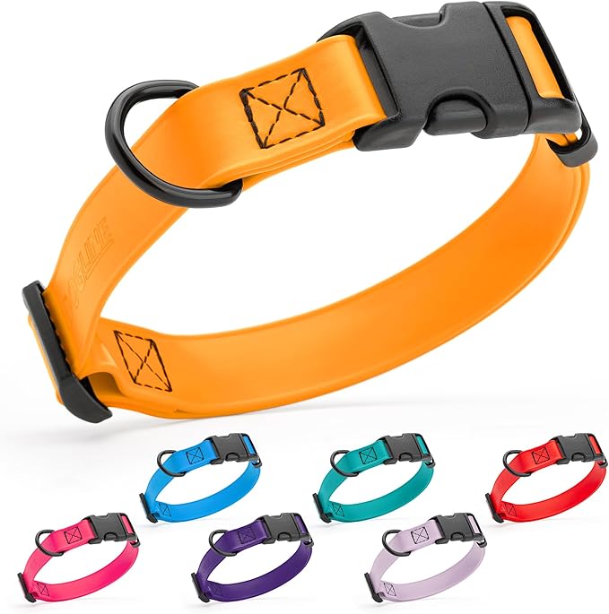 Dogline Durable Biothane Waterproof Collar for Dogs - Odor-Resistant Coated Webbing, Quick-Release Design, Comfortable Adjustable Fit, 5/8" W by 10-14" L,Tangerine Orange