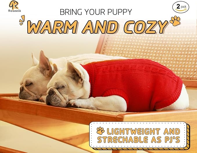 2 Pack Dog Sweaters for Small Dogs - Puppy Medium/Large Warm Clothes in Winter, Turtleneck Pullover Design for Boy Girl Pet, Doggie, Cat, Kitten Chihuahua Bulldog Pug Beagles (3XL, Red, Beige)