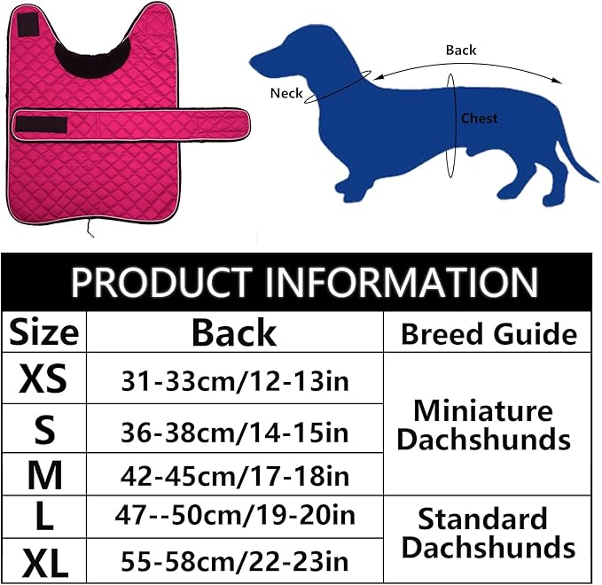 Geyecete Warm Thermal Quilted Dachshund Coat, Dog Winter Coat with Warm Fleece Lining, Outdoor Dog Apparel with Adjustable Bands for Medium, Large Dog-Pink-XS