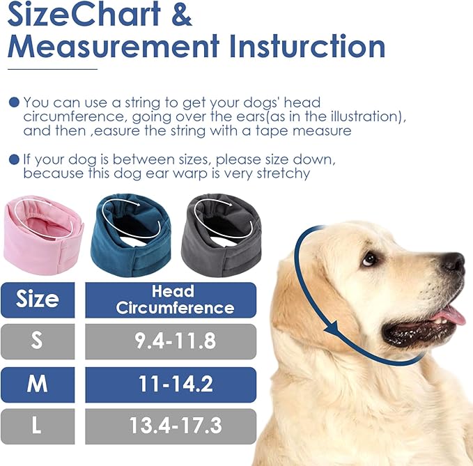 AOFITEE Dog Calming Hoodie - Anti-Slip Dog Ear Muffs Cover for Noise Anxiety, No Shake Ear Wrap for Dogs Hematoma, Adjustable Dogs Headband for Grooming, Fireworks, Thunderstorms, Blue L