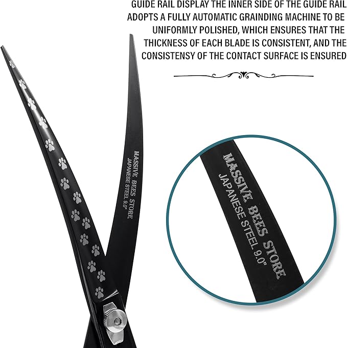 Pet Grooming Scissor Dog Blade scissor Pet Grooming Scissors Dog Hair Cutting Shears with Bag for Professional Right Hand Pet Groomer (Black Curved, 10.0")