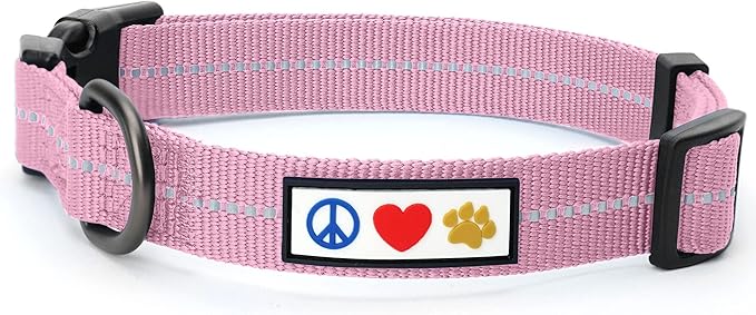 Pawtitas Recycled Dog Collar with Reflective Stitched Puppy Collar Made from Plastic Bottles Collected from Oceans Small Pink Cherry Blossom
