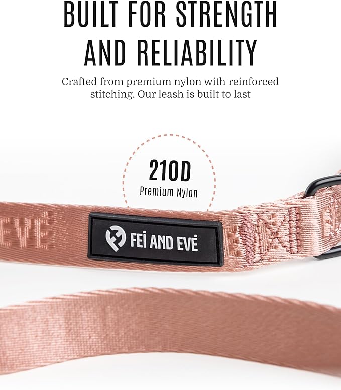2025 New Edition, Fei & Eve Classic Dog Leash - 4FT, Dual Padded Handles, 360° Swivel Hook, Heavy Duty 210D Nylon - No-Pull Design with Traffic Control Handle - for Small/Medium/Large Dogs, Blush