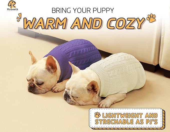 2 Pack Dog Sweaters for Small Dogs - Puppy Medium Warm Clothes in Winter, Turtleneck Pullover Design for Boy Girl Pet, Doggie, Cat, Kitten Chihuahua Bulldog Pug Beagles (S, Purple, Beige)