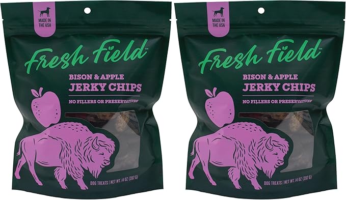 Fresh Field Bison & Apple Jerky Chips, 14 oz – All-Natural Dog Treats, USA Made, Ideal for Picky or Allergy-Prone Pets (Pack of 2)