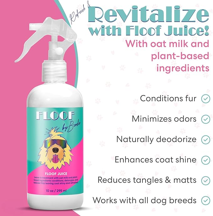 Floof Style Duo - Floof Juice and Brodie Brush - Dog Slicker Grooming Wire Brush and Conditioner and Detangler Kit Gift Set for All Coat Types; Ideal for Long Haired Dogs