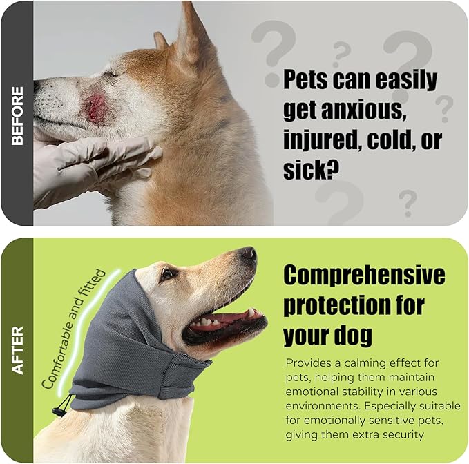 Dog Reducing Noise Hoodies - Dog Ear Covers for Bath, Thunderstorms & Anxiety Relief - Warm Windproof Ear Cover Hat
