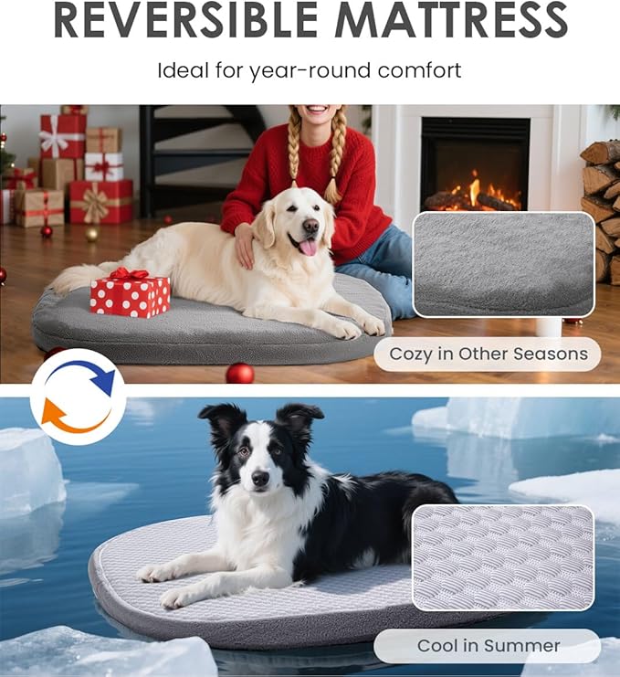 Orthopedic Dog Bed for Large Dogs, Pet Sofa Bed with Egg Crate Foam, 4-Sided Bolster, Removable Washable Cover & Anti-Slip Bottom, Large Smoked Gray