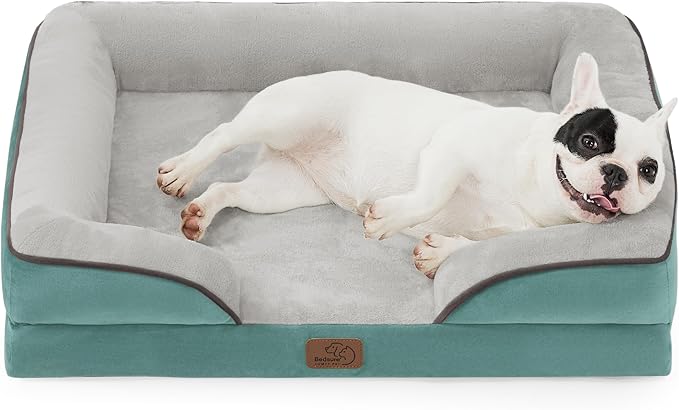Bedsure Orthopedic Dog Bed Medium Size Dogs - Washable Medium Dog Cat Bed Waterproof, Comfort Pet Couch Sofa with Washable Removable Cover, Pets Bed with Nonskid Bottom, Washed Blue, 28"