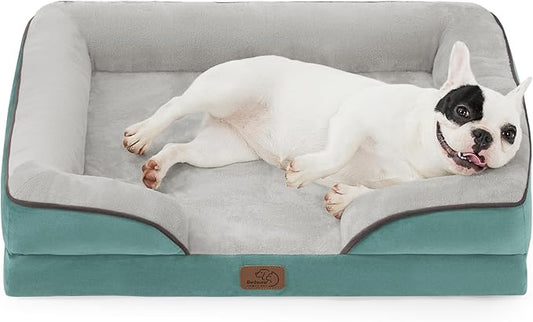 Bedsure Orthopedic Dog Bed Medium Size Dogs - Washable Medium Dog Cat Bed Waterproof, Comfort Pet Couch Sofa with Washable Removable Cover, Pets Bed with Nonskid Bottom, Washed Blue, 28"