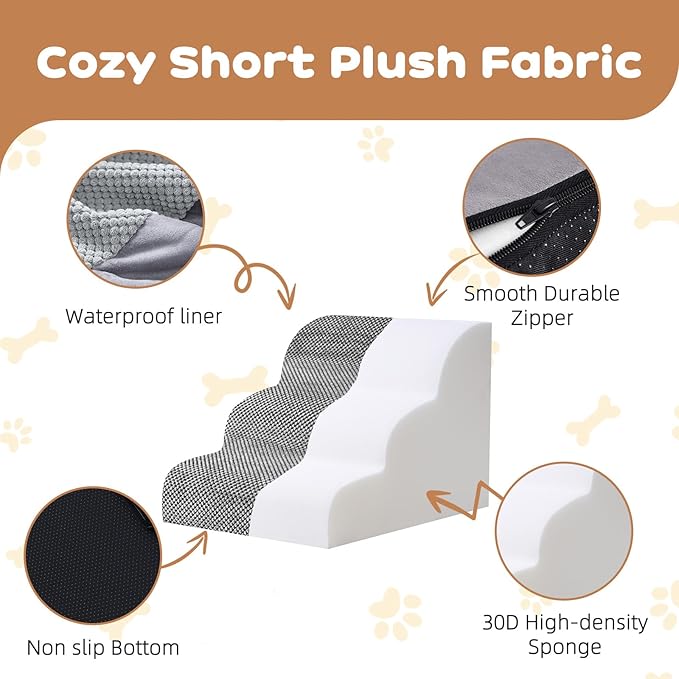 Makigued Dog Stairs for Small Dogs and Cats, 20" H 4 Steps Pet Steps Ramp for High Bed, Couch, Sofa, Waterproof Pet Stairs with Removable Washable Cover, Non-Slip Bottom, Light Gray