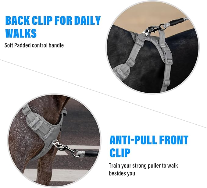 Plutus Pet No Pull Dog Harness, Release at Neck, Reflective Adjustable Dog Vest Harness, Easy Control Handle for Walking, for Small Medium Large Dogs, Gray, L