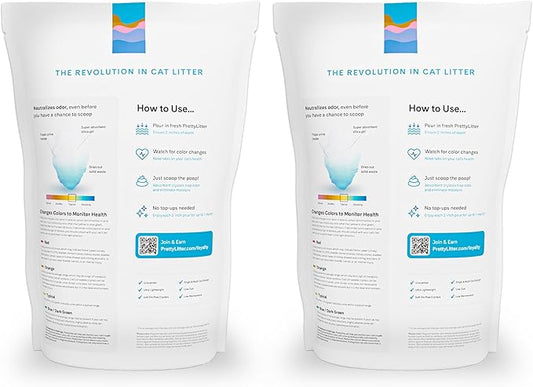 PrettyLitter Health Monitoring Cat Litter (Unscented, Non Clumping) | Lightweight & Low Tracking, Color Changing Silica Gel Crystals, Advanced Odor Control — 6 Lbs, Pack of 2 (Two Month Supply)