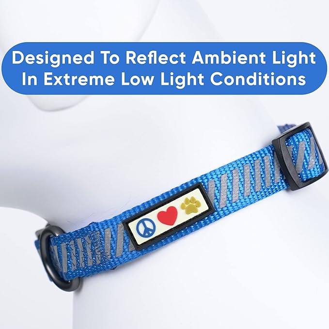 Pawtitas Reflective Dog Collar Reflective Thread Reflective Dog Collar Personalized Name Phone Number Adjustable Collar for Small Dogs Extra Small Puppy Blue Dog Collar Extra Small Breeds