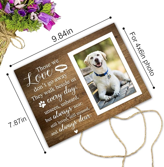 Memorial Picture Fram&Dog Memorial Suncatcher Gift Set, Pet Picture Frame, Sympathy Gifts for Loss of Loved Pet, Bereavement Gifts for Loss of Dog, Remembrance Photo Frame or Memorial Gift, Fits 4x6In Photo(GXK01)