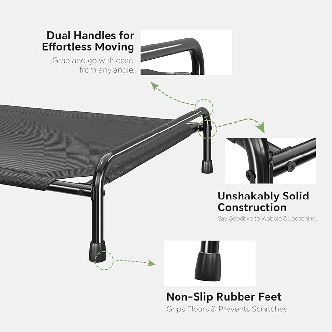 Dog Beds Large Sized Dog, Elevated Dogs Bed for Large Dogs, Portable Cooling Pet Cot with Breathable & Waterproof Mesh, Indoor & Outdoor Raised Pet Hammock Bed, Black