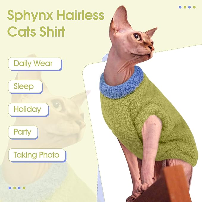 Cat Sweater, Warm Kitten Coat Fleece Vest, Sphynx Hairless Cat Shirts, Soft Pajamas for Cats Only
