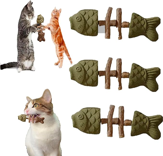 ZJUN 3 Pack Cat Chew - Fix Cat Dental Health, Catnip Toys for Indoor Cats, Natural Fishbone Cats Dental Toy, Durable Feline Tooth Care Tool, Kitten Teeth Cleaning Care Sticks, Catnip