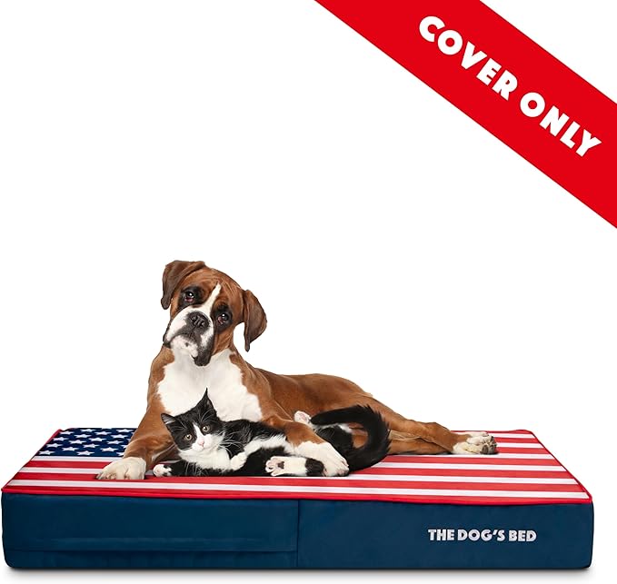 The Dog's Bed Replacement Outer Cover ONLY (Outer Cover ONLY - NO Bed, NO Waterproof Inner) for The Dog's Bed, Washable Oxford Fabric, XL 6 Inches (Blue with Red Piping USA Flag & Centre Flag)