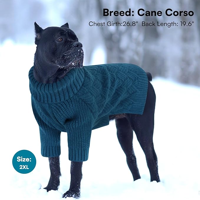 SUNFURA Dog Sweater Large Size Dog, XXL Pet Sweaters for Extra Large Dogs, Doggy Warm Turtleneck Christmas Sweatshirt Cold Weather Knit Pullover for Golden Retriever, Blue XXL
