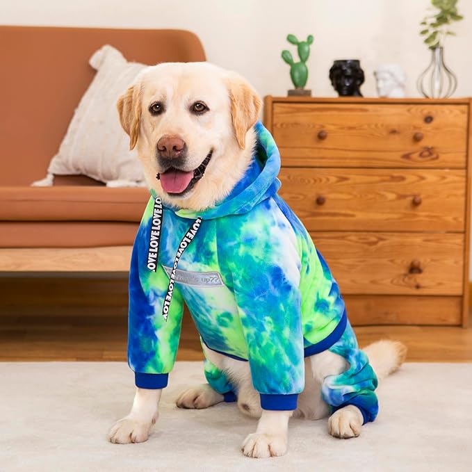 Dog Hoodies Winter Coat for Large Medium Dogs, Pullover 6 Legs Warm Coat Hooded Sweatshirt, Fleece Hoodie for Cold Weather (Bandhnu Green, 4X-Large)