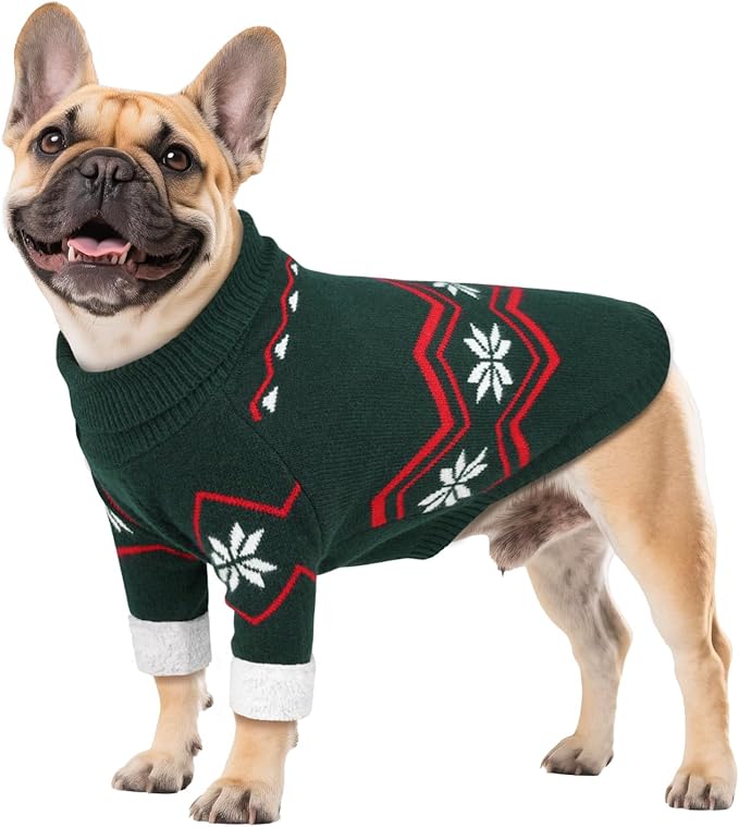 WINGOIN Dog Sweater for Large Dogs, L Size Dog Christmas Sweaters, Male Female Knit Dogs Turtleneck Pullover with Leash Hole, Pet Warm Winter Clothes for Girl Boy French Bulldog, Boston Terrier (L)