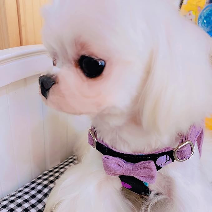 Puppytie No Pull Dog Harness with Multifunction Dog Leash,Soft Adjustable No Choke Escape Proof Pet Harness Vest for Medium Dogs,Polka dots Taro Purple,M