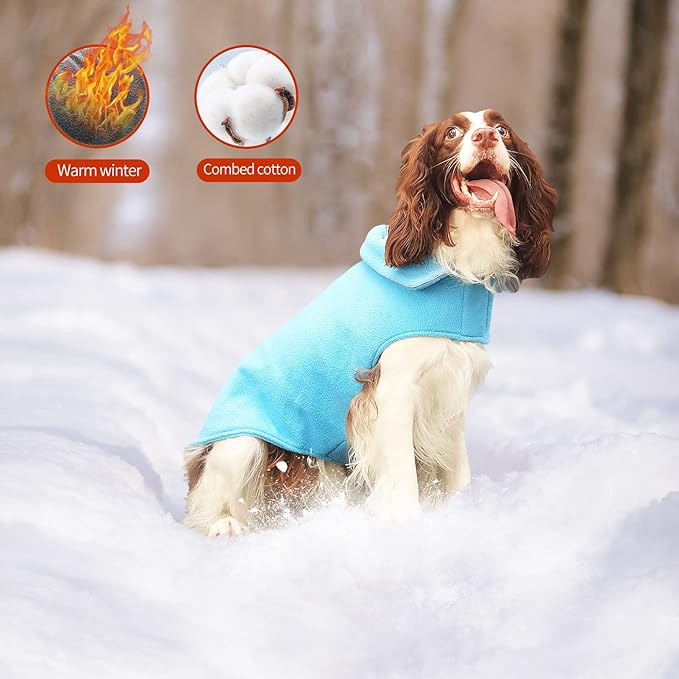 Fleece Dog Coat Pet Jacket Reflective for Cold Weather for Extra Large to Small Pets(Blue,S)