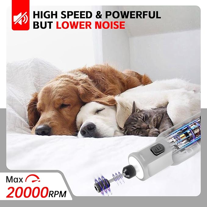 PHALANX 3.7V Dog Nail Grinder - Electric Pet Nail Grinder (Grey-3.7V)