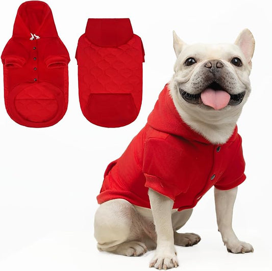 KOOLTAIL Warm Winter Coat for Small Dogs, Waterproof Jacket with Leash Hole, Soft Pet Hoodie Sweater for Puppy, Cats, Girls, Boys Red SM