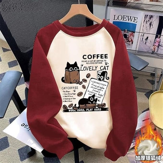 IVERIRMIN Women's 3D Cute Cat Print Sweatshirt Casual Long Sleeve Crewneck Cute Cat Pullover Loose Fit Shirts
