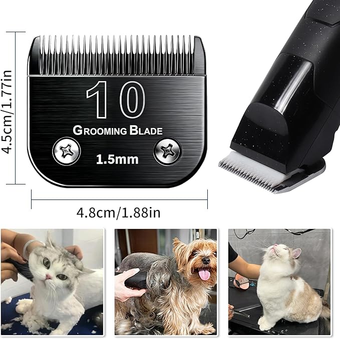 Size 10+30+40+7FC+5FC+4F+3-3/4FC Detachable Dog Grooming Blades, Compatible with Andis, Oster A5, Wahl KM10 Series Clippers, Cut Length 0.25mm-13mm, Black