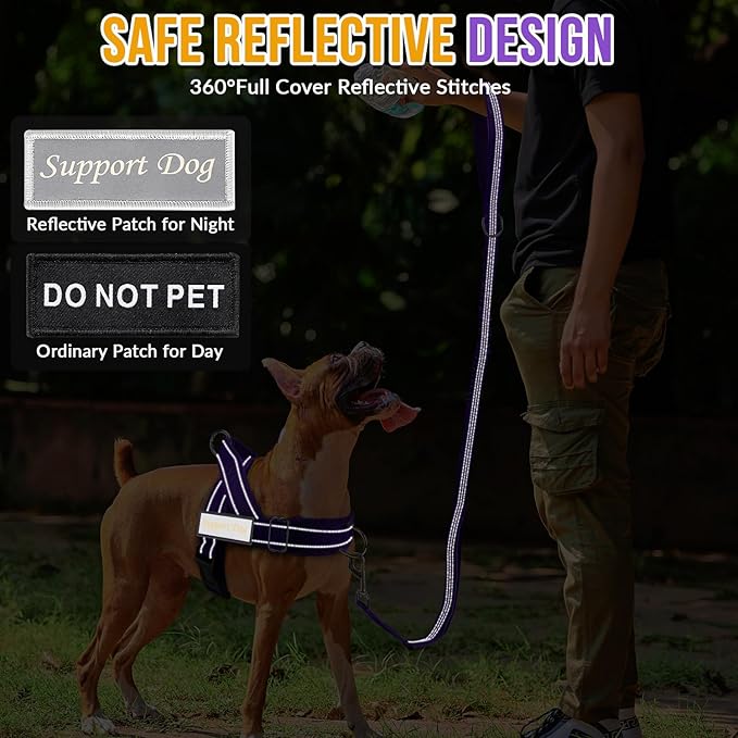 SlowTon No Pull Dog Harness - Heavy Duty Dog Harness and Leash Set for Medium Large Dogs, Reflective Tactical Harness with Soft Padded and Front Clip for Easy Walk and Training (PU, L)
