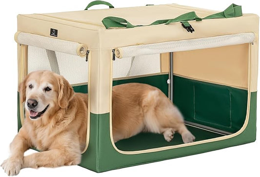 Soft Dog Crate 40 Inch Large Portable Collapsible Pet Travel Kennel, 3-Door Lockable Zippers & Reinforced Steel Frame, Easy Setup, Mesh Panels — Ideal for SUV, Car, Camping & Home Use