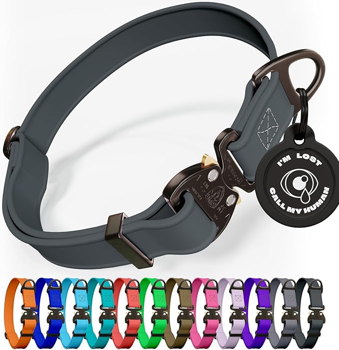 Biothane Dog Collar with Cobra Buckle - Made in USA - QR Code Dog Tag ID Included - Adjustable Heavy Duty Dog Collars for Medium Large Dogs - Waterproof Military Grade Tactical Collar for Dogs